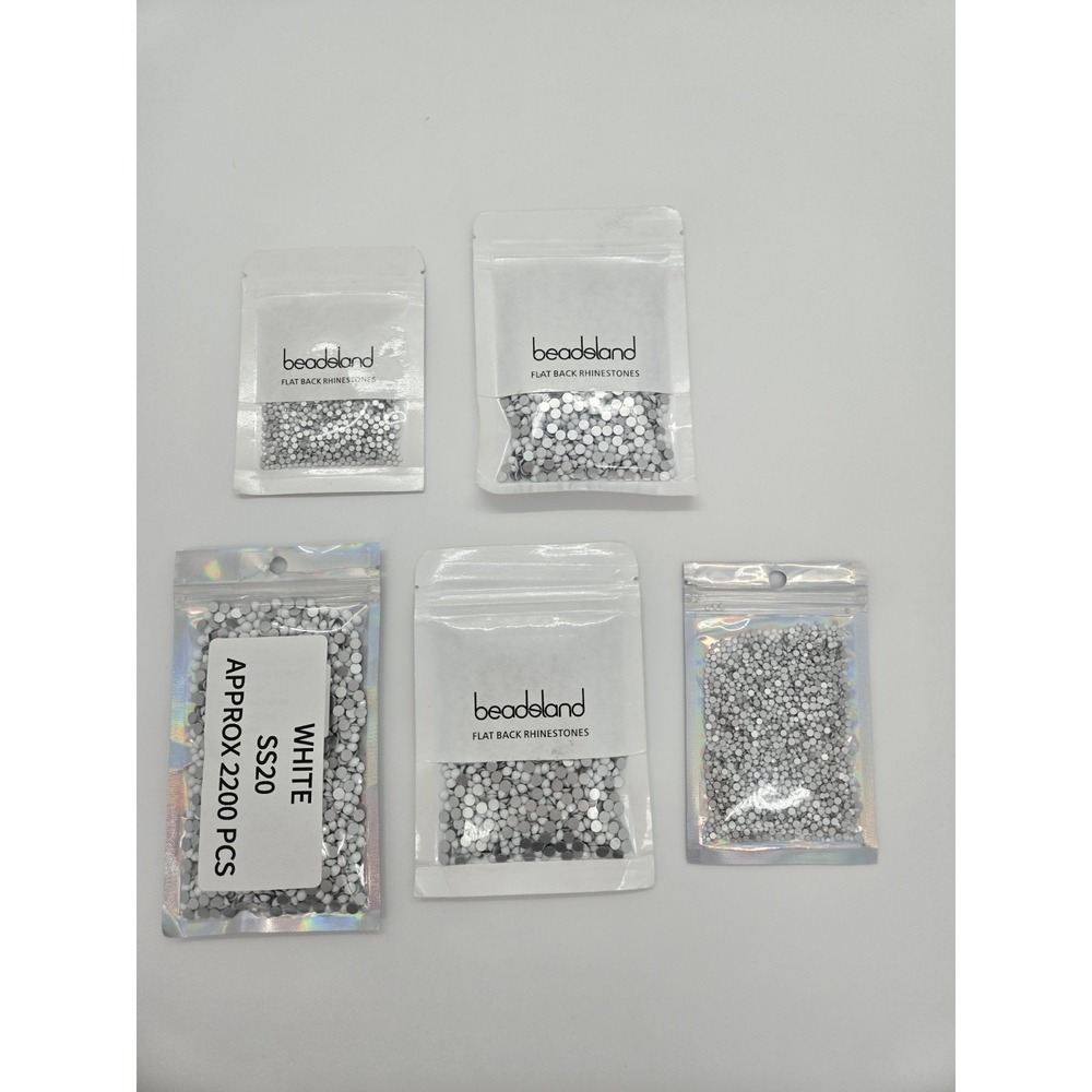 WHITE GLASS NON Hotfix Rhinestones Flatback Crystal LOT OF 5 BULK BAGS MIXED